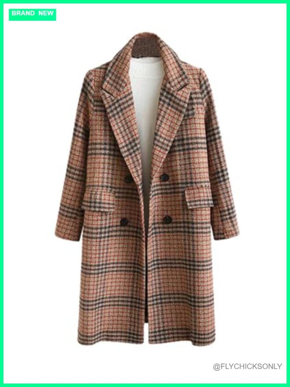 Women's Plaid Trench Coat Oversize Double Breasted Pea Coat